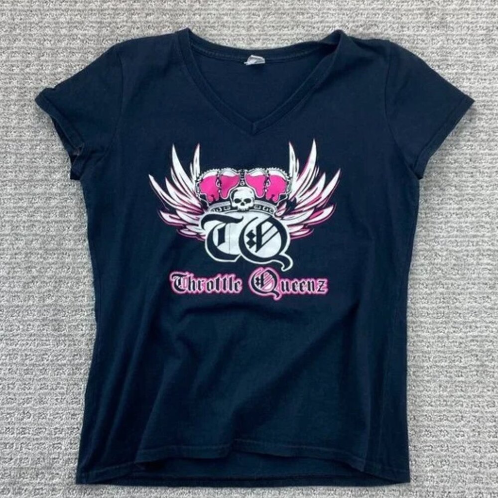 Throttle QUEENZ Shirt Women Medium M Black Graphic T-Shirt Casual Ladies Skull